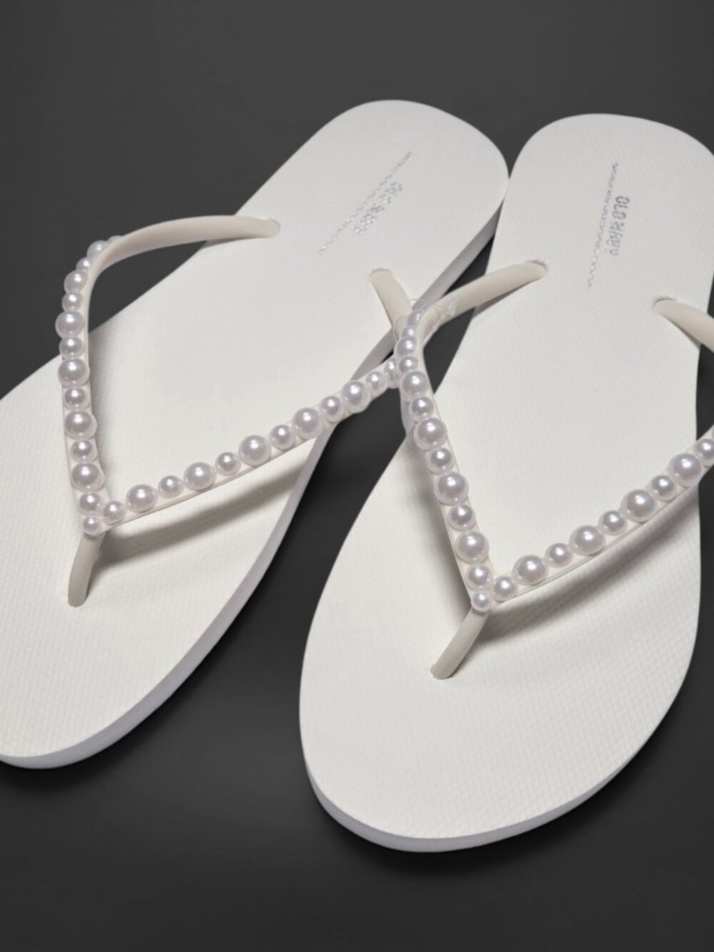 Custom Pearl Embellished White Flip Flop Sandals (US Womens 11)